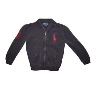 Polo Ralph Lauren Kids Full Zip Knit Sweater Jacket Size 6 Black Red Pony Logo